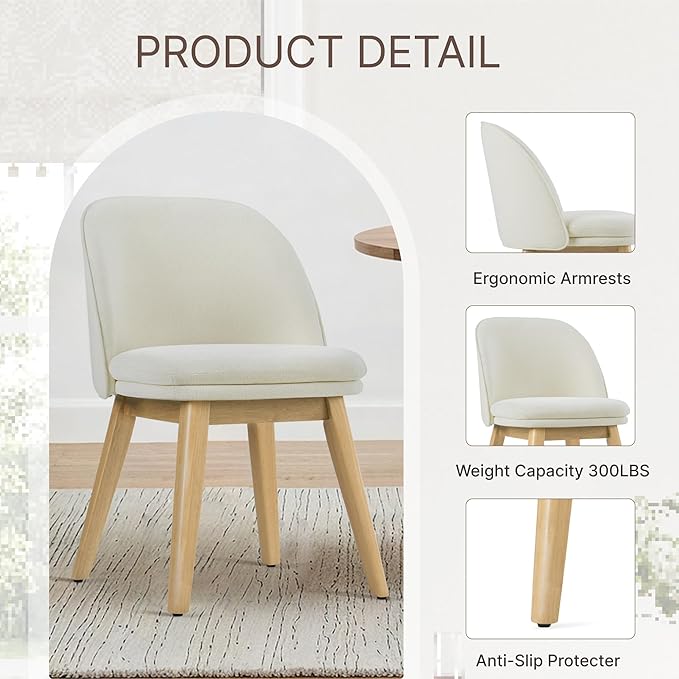 Wooden Dining Chairs Set of 4, Fabric Upholstered Modern Dining Room Chairs with Double-Layer Thick Seat Cushion & Ergonomic Backrest for Restaurant, Kitchen and Café, 2 Boxs