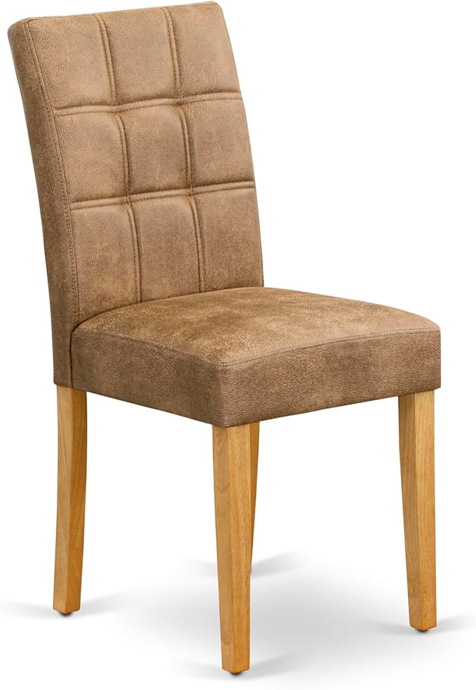 East West Furniture VAAS9-OAK-28 9 Piece Mid Century Modern Dining Table Set Contain A Dining Table and 8 Brown Textured Polyester Fabric Modern Chairs, Oak