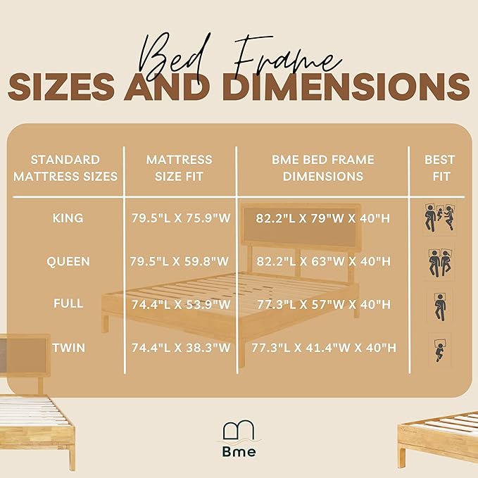 Bme Nipe King 14 Inch Bohemian Bed Frame with Adjustable Woven Headboard - Rustic & Vintage Unique Style with Acacia Wood - No Box Spring Needed - Easy Assembly - Natural