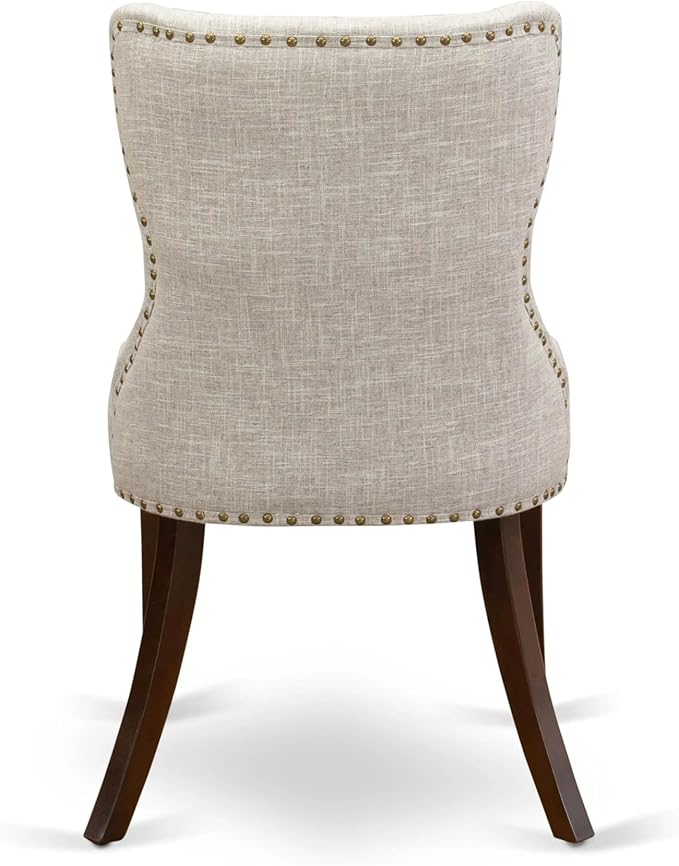 East West Furniture AMSI3-MAH-35 3 Piece Dining Room Table Set Contains a Round Kitchen Table with Pedestal and 2 Doeskin Linen Fabric Parson Dining Chairs, 36x36 Inch, Mahogany