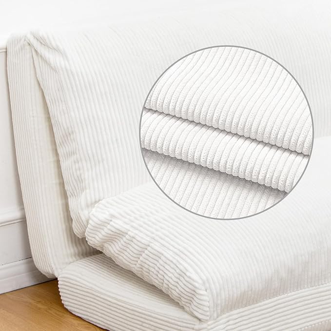 N&V Folding Matress Sofa Bean Bag Bed, Foam Filling Folding Matress Sofa, Includes Removable and Machine Washable Cover, Soft Premium Corduroy (Medium, Ivory)