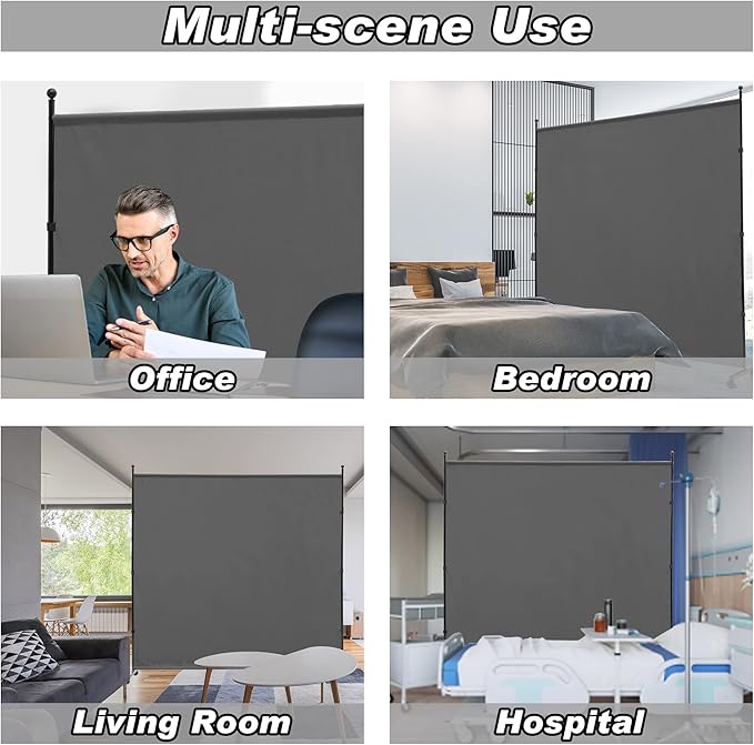 6FT Single Panel Room Divider with Wheels,Rolling Fabric Room Dividers for Partition Privacy Screens,Freestanding Wall Divider for Home Office,Restaurant,Hospital(Grey)