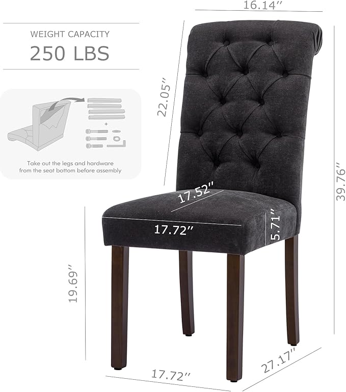 COLAMY Button Tufted Dining Chairs Set of 4, Parsons Upholstered Fabric Dining Room Chairs Kitchen Chairs with Wood Legs and Padded Seat, Black