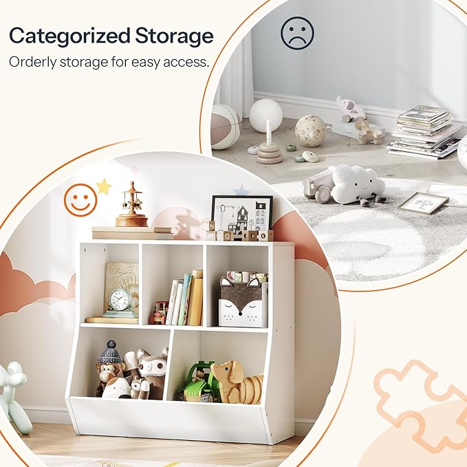HOOBRO Kids Bookshelf, Bookcase Footboard, 31.5" L Toy Storage Cubby, Children's Toy Shelf, Toy Storage Cabinet, Fit for Children's Room, Playroom, Hallway, Kindergarten, White WT328CW01