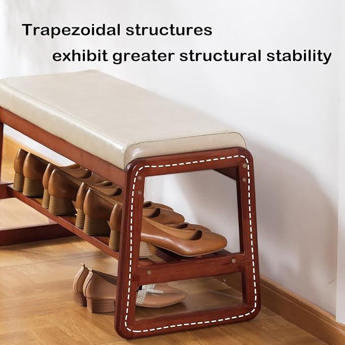 Shoe Rack Bench, Solid Wood Entryway Bench, Shoe Storage with Cushion Seat for Entry, Hallway (Beige-21.65")