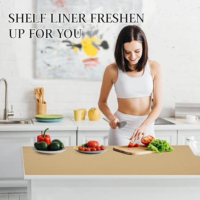 Beautysaid Shelf and Drawer Liner for Kitchen Cabinet, Non Adhesive Non Slip Shelf Paper Waterproof Washable Thickened for Dresser Pantry Shelve Bathroom Protector Liner(Beige,12 in x 30 FT)