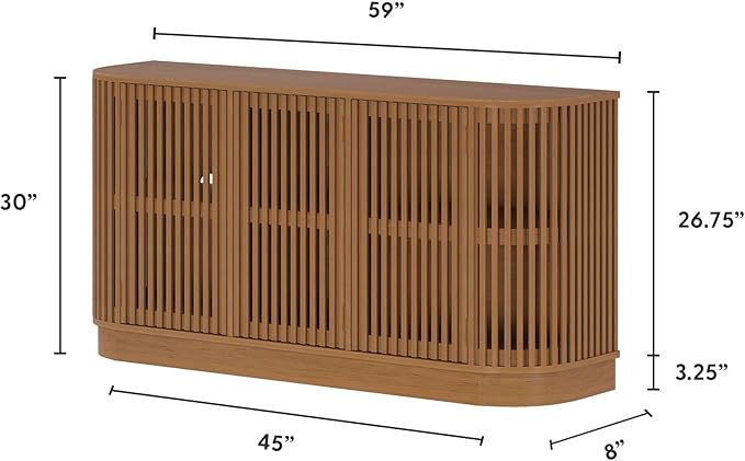 Plank+Beam Contour Wood TV Stand, Three Door Solid Wood Entertainment Console with Storage, 59" L x 16" W x 30" H, Pecan