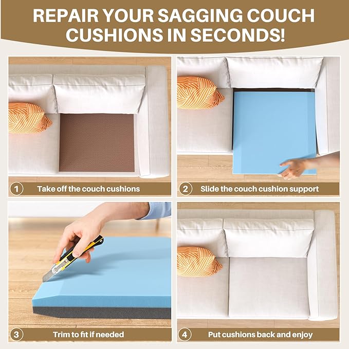 Couch Cushion Support for Sagging Cushions 20''x20'', Two in One Sofa Cushion Support to Repair Sagging Seats, Lift Saggy Seats, Extend Couch's Life, Blue & Grey 3PCS
