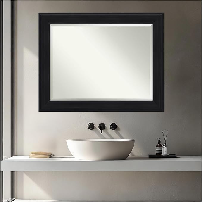 Amanti Art Black Bathroom Mirror for Over Sink, 29x23 Abbey Black Rectangle Vanity Mirror, Medium Traditional Frame, Hangs Horizonally and Vertically, Bathroom Wall Decor, Beveled Edge