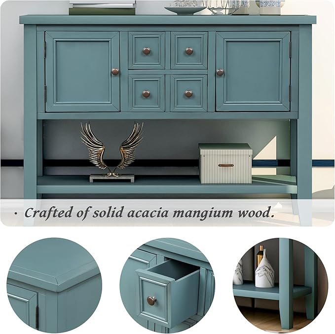 Merax Wood Farmhouse Buffet Table with Storage Shelf, 2 Drawers and Cabinets Buffet Coffee Bar Cabinet for Living Room Dinning Room Kitchen (Dark Blue)