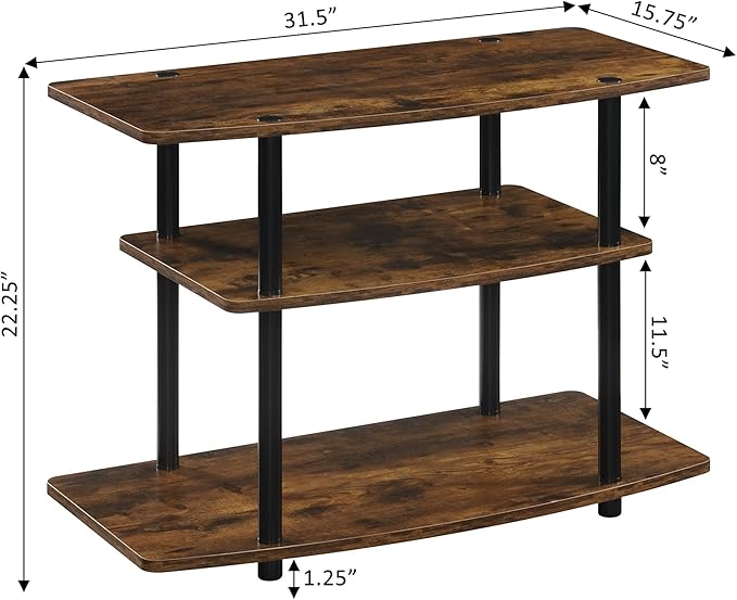 Convenience Concepts Designs2Go No Tools 3-Tier TV Stand 31.5" - Entertainment Center for TVs up to 37 Inches, Modern TV Console with Shelves for Living Room, Family Room, Barnwood/Black
