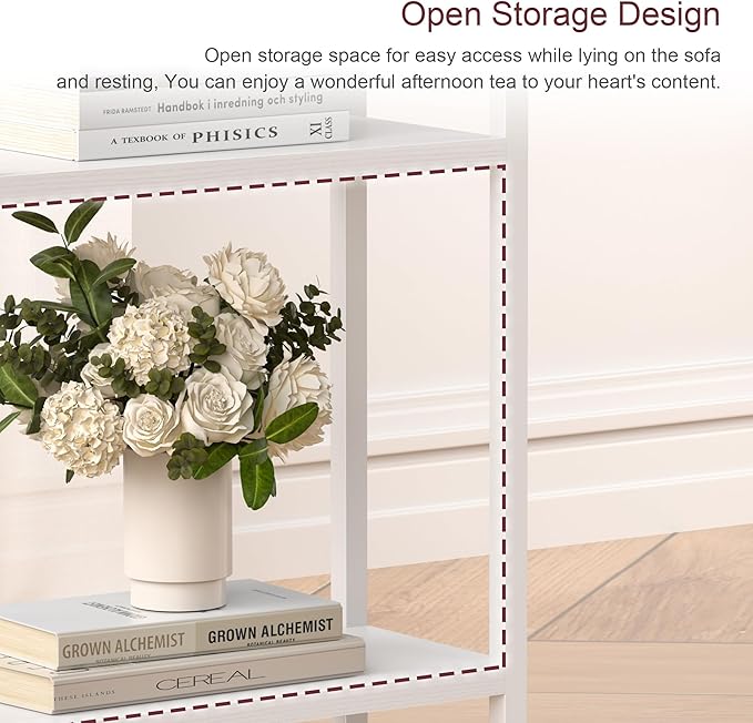 Narrow Side Table for Small Space, 3-Tier Small End Table with Shelf Holder, Slim Nightstand, Skinny Snack Couch Table in Living Room, Bedroom, Study, Kitchen and Balcony (White)