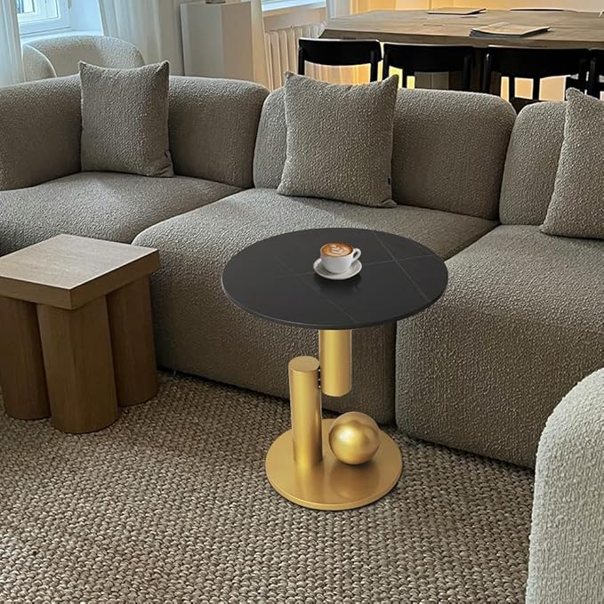 Side Table with Marble Top Metal Gold End Table Modern Sofa Side End Table Coffee Round Side Desk for Couch Living Room Bedroom