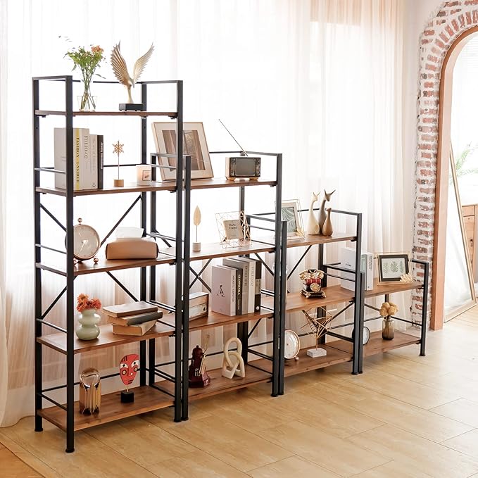 Crofy Rustic Bookshelf, 2 Tier Real Wood Bookshelf, Metal Book Shelf for Storage, Black Bookcase, 12.6" D x 23.62" W x 22.83" H