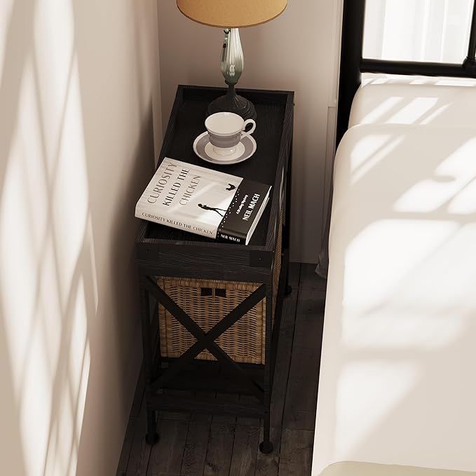 Narrow Side Table, End Table,Sofa Side Table, End Table Nightstand for Bedroom, Living Room, Small Spaces