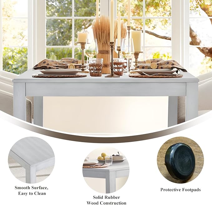 COLAMY 5-Piece Dining Table Set for 4, 60" Kitchen Wood Table with 4 Tufted Dining Room Chairs, White/Beige