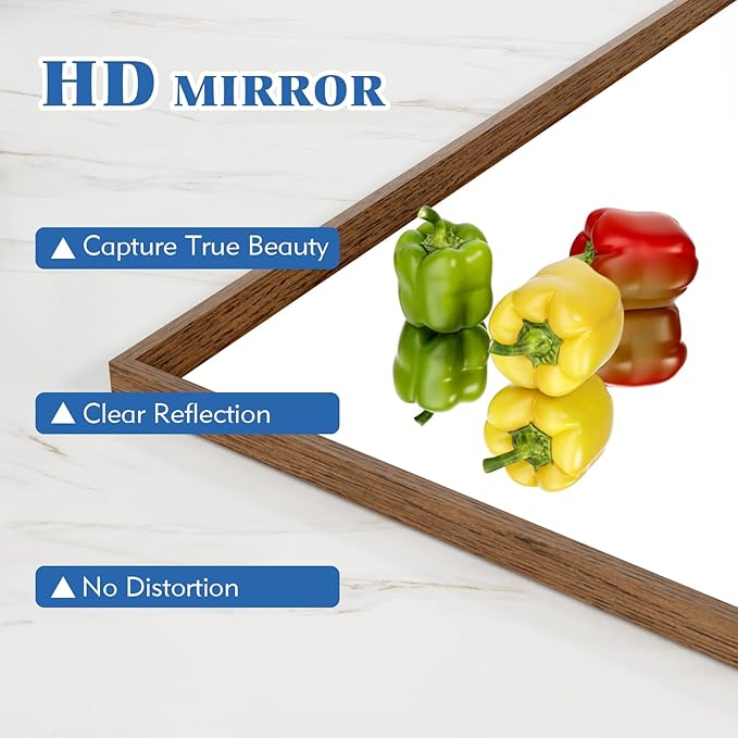 28x36 Inch Rectangle Walnut Bathroom Mirror, Anti-Rust 4MM Tempered Glass, Modern Vanity Mirror for Bathroom, Horizontal or Vertical Wall Mount
