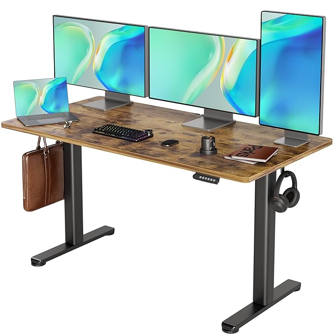 Seang Standing Desk with Adjustable Height, 55x24 Inch Electric Stand Up Desk for Home Office, Studio, Computer Workstation, Rustic Brown Top