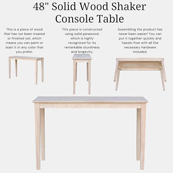 Solid Wood Extended Length Shaker Console Table - 48" Wide