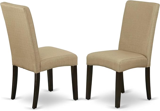 East West Furniture HEDR7-CAP-03 7 Piece Kitchen Table & Chairs Set Consist of a Rectangle Dining Table with Pedestal and 6 Brown Linen Fabric Parson Chairs, 42x72 Inch, Cappuccino