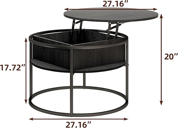 Round Lift Top Coffee Table,Coffee Tables Living Room,Black Coffee Table with Storage Hidden Compartment,Wood Farmhouse Coffee Table Decor,Center Table for Living Room,Modern Coffee Table