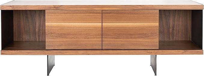 SAFAVIEH Couture Terrance TV Stand for up to 65" Flatscreen – Walnut Brown, 2 Doors with Interior Storage, 2 Open Shelves, Entertainment Media Console (SFV6047B)