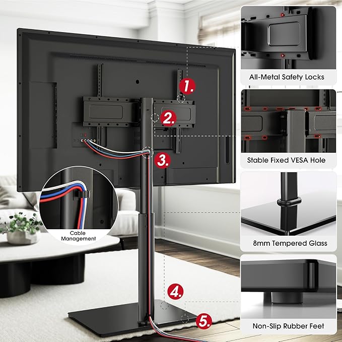 Swivel TV Floor Stand for 43-75 Inches TVs, 10 Level Height Adjustable Corner Extra Tall TV Stand Mount for Living Room/Bedroom, Holds up to 110 lbs,MAX VESA 600x400mm,Black
