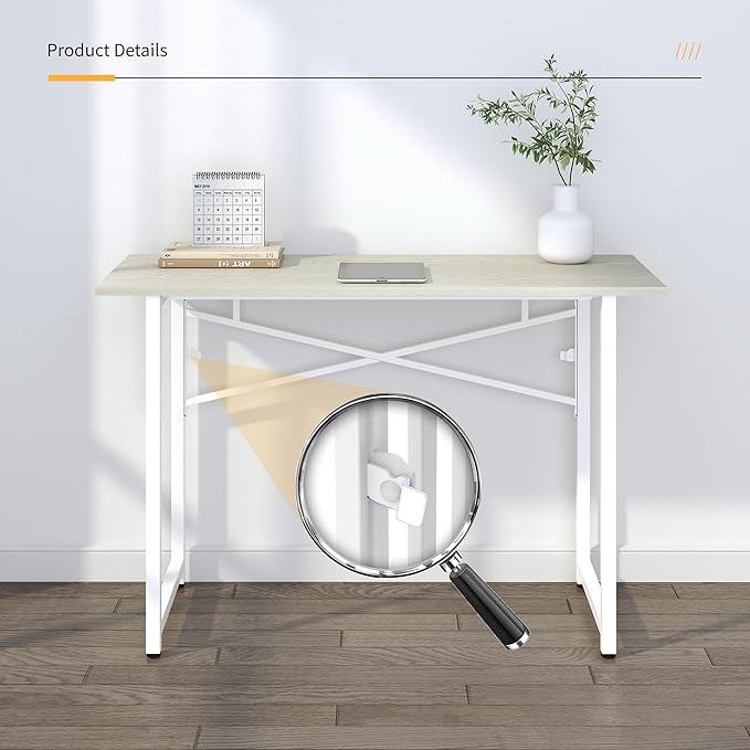 47 inch Folding Desk, Writing Gaming Computer Camping Table, No Assembly Required Home Office Desk, Natural and White