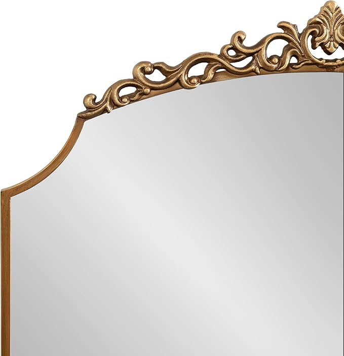 Kate and Laurel Arendahl Ornate Traditional Arched Scallop Mirror; 24 x 36; Antique Gold; Decorative Baroque Style Scalloped Arch Vintage Gold Mirror with Ornamental Crown