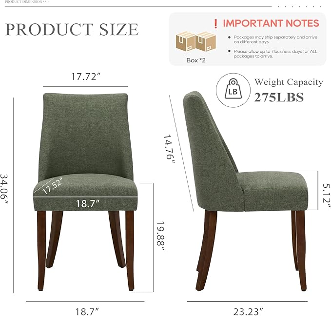 COLAMY Upholstered Dining Chairs Set of 4, Mid Century Modern Kitchen Chairs with Back, Farmhouse Fabric Side Dining Room Chairs with Wood Legs for Dining Room Restaurant, Green