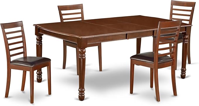 East West Furniture DOML5-MAH-LC 5 Piece Dining Room Furniture Set Includes a Rectangle Kitchen Table with Butterfly Leaf and 4 Faux Leather Upholstered Chairs, 42x78 Inch, Mahogany
