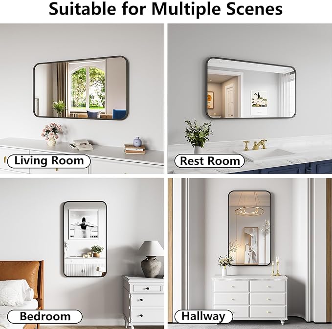 Metal Framed Bathroom Mirror, 24"X42" Anti-Rust Bathroom Vanity Mirror, High-Definition Tempered Glass Bathroom Mirrors for Over Sink, Modern Decorative Wall Mirror for Restroom
