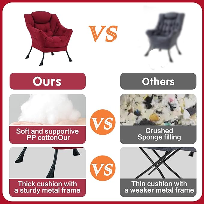 Lazy Chair, Reading Armchair, Large Modern Lounge Accent Chair, Leisure Sofa Chair for Living Room, Bedroom, Dorm Room (Burgundy)