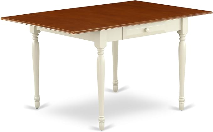East West Furniture MZAN3-WHI-W 3 Piece Kitchen Table & Chairs Set Contains a Rectangle Dining Table with Dropleaf and 2 Dining Room Chairs, 36x54 Inch, Buttermilk & Cherry