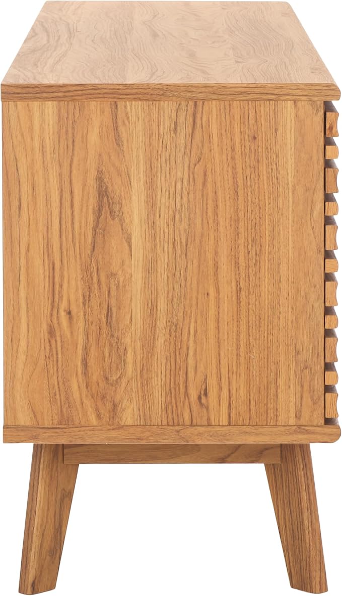 SAFAVIEH ESMA TV Stand for up to 60" Flatscreen – Oak Brown, Low Sideboard with 2 Sliding Doors, 1 Open Shelf, 1 Drawer, Entertainment Media Console (MED9638D)