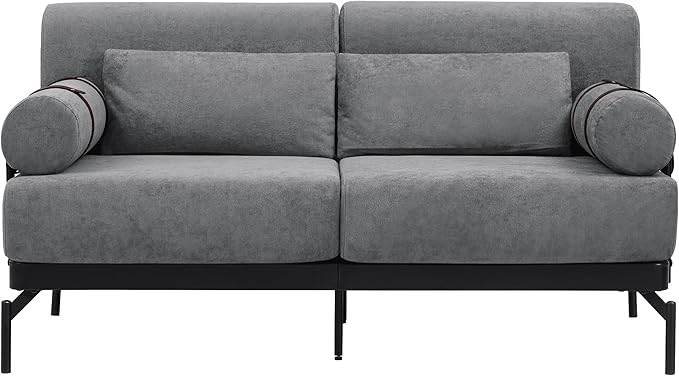 Modern Loveseat Sofa 59" Sofa Couch 2-Seater Sofa with Flexible USB Ports, Unique Cylindrical Armrests for Living Room, Grey