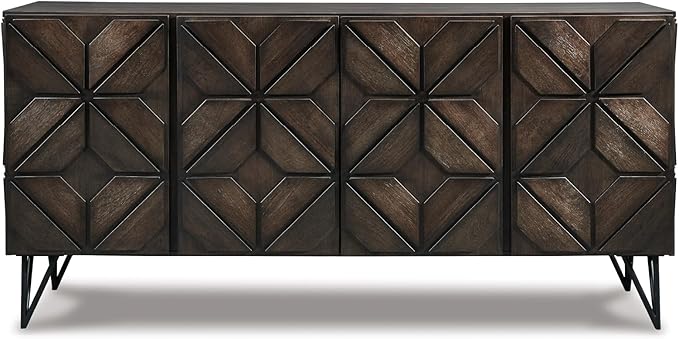 Signature Design by Ashley Chasinfield Urban Geometric Design TV Stand Fits TVs up to 70", 4 Cabinet Doors and 3 Adjustable Storage Shelves, Dark Brown