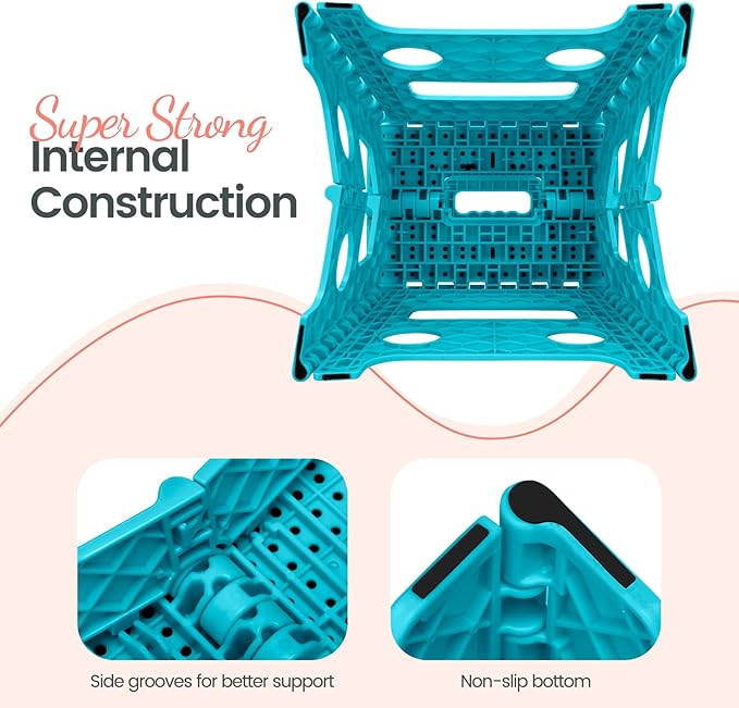 Delxo Folding Step Stool 13 Inch Non-Slip Foldable Stools Up to 300 LBS Kitchen Collapsible Fold Up Stepping Stool with Dotted 1 Pack Blue