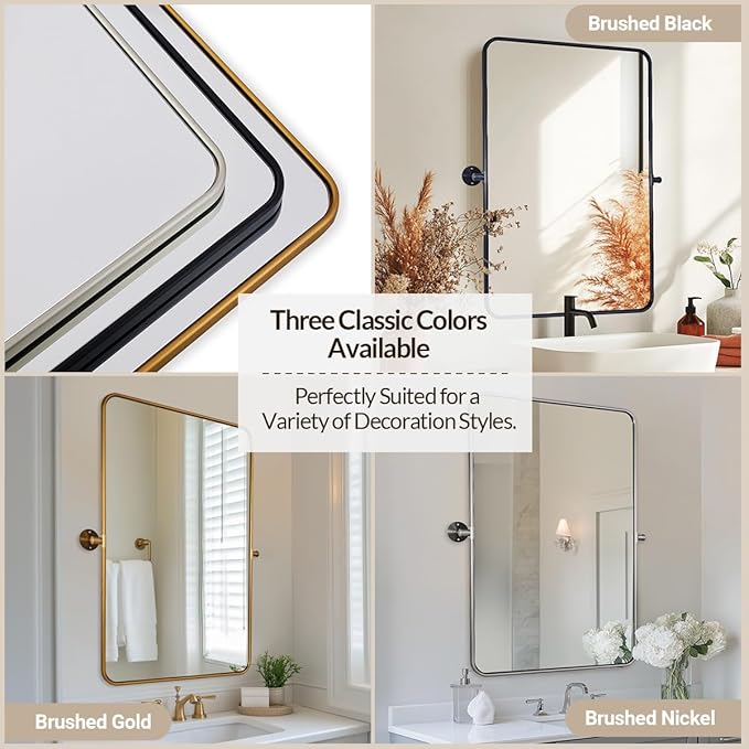 ANDY STAR Pivot Mirror, 22" x 30" Black Tilt Mirror for Bathroom with Rounded Corner Tube Metal Frame Design, Black Vanity Rectangle Bathroom Mirror for Over Sink, Hangs Vertically Farmhouse Style
