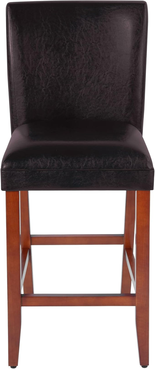 HomePop Home Decor | Classic Counter Height Bar Stools | 29 Inch Bar Stools | Decorative Home Furniture (Dark Brown Faux Leather) Single Pack