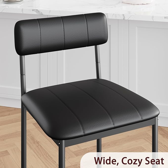 GarveeHome Bar Stools Set of 2, Upholstered Counter Height Bar Stools with Backrest and Footrest, Kitchen Barstools for Island, Counter Bar, Easy Assembly, Black
