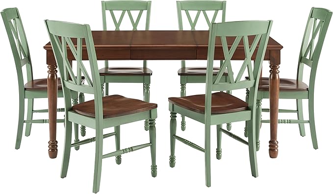 Crosley Furniture Shelby 7-Piece Traditional Dining Table Set for 6, Dinner Tables with Kitchen Chairs, Distressed Teal/Dark Cherry