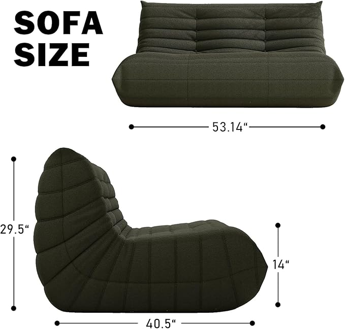 Loveseat Fireside Chair Bean Bag Sofa - Large Bean Bag Chair for Adults & Teens, 2 Seater, High Density Comfortable Foam, Living Room & Bedroom (Green)