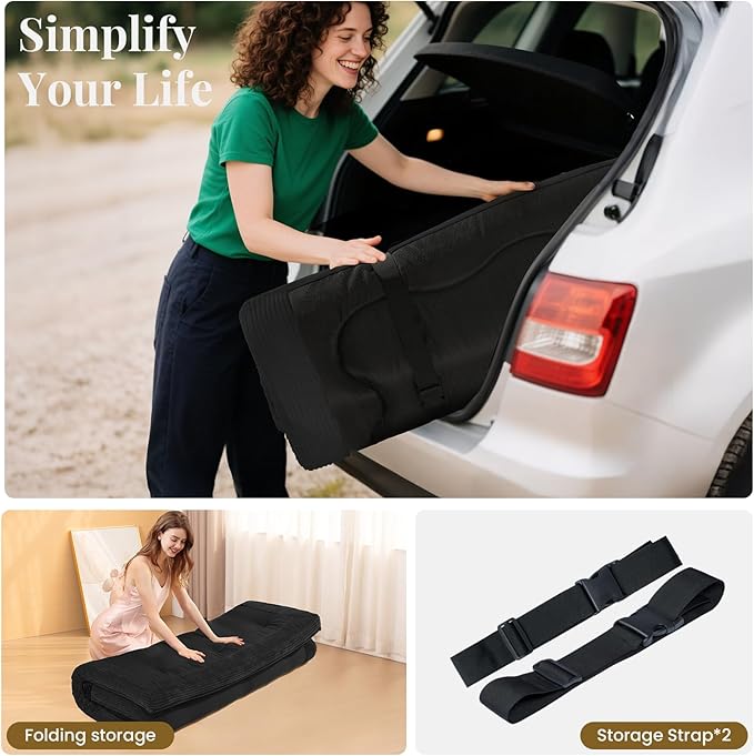 Japanese Floor Mattress, 4" Thicken Futon Mattress Full Size Sleeping Pad, Corduroy Foldable Mattress Pad Roll Up Tatami Mat Floor Mattress for Adults（Black）