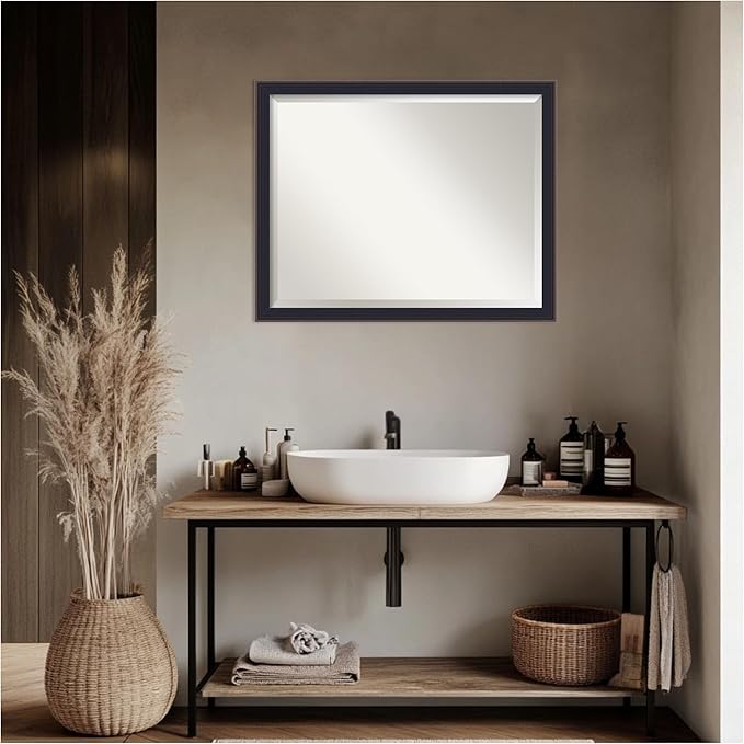 Amanti Art Black Bathroom Mirror for Over Sink, 25x31 Havana Black Bronze Rectangle Vanity Mirror, Large Casual Frame, Hangs Horizonally and Vertically, Bathroom Wall Decor, Beveled Edge