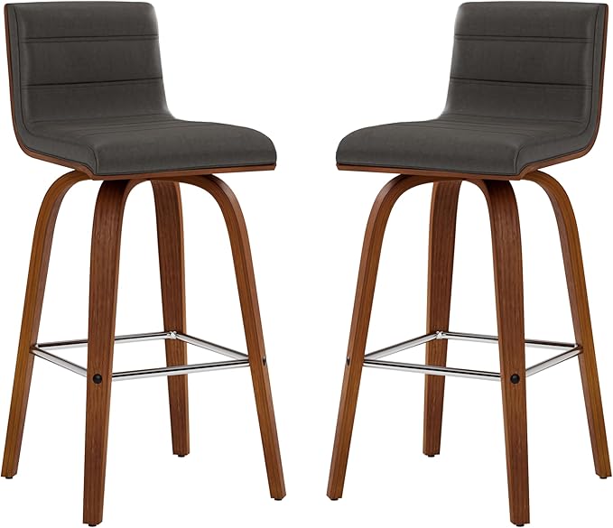 Armen Living Vienna 26" Swivel Counter Stool in Walnut Wood Finish with Gray Faux Leather - Set of 3