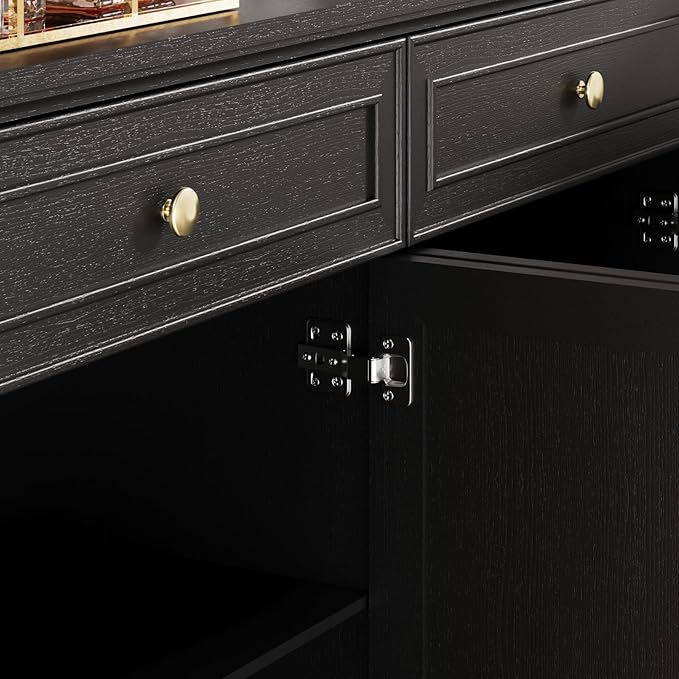 47.6" Buffet Sideboard with 2 Drawers and 4 Doors, Wooden Kitchen Storage Cabinet with Adjustable Shelves, Rustic Top Console Table for Dining Room, Kitchen, or Entryway,Black