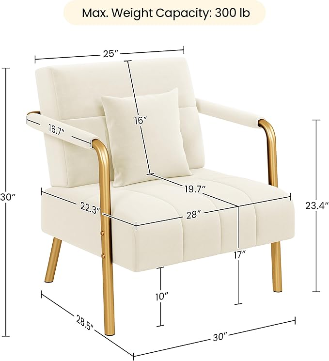 Yaheetech 30" W Modern Sofa Small Sofa Luxurious Velvet Fabric Couch with Gold-Tone Metal Arms and Legs for Living Room, Home Office, Studio Beige