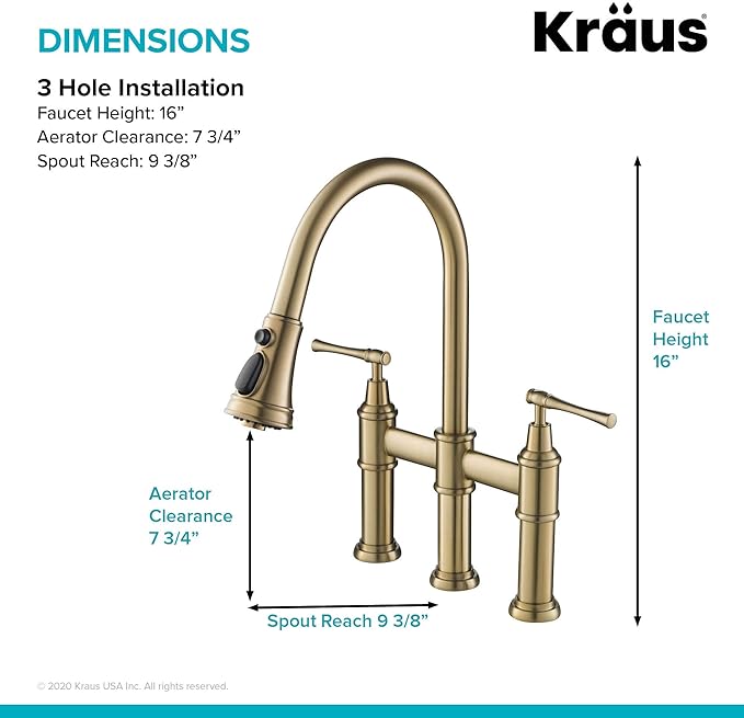 KRAUS Allyn Transitional Bridge Kitchen Faucet with Pull-Down Sprayhead in Brushed Gold, KPF-3121BG