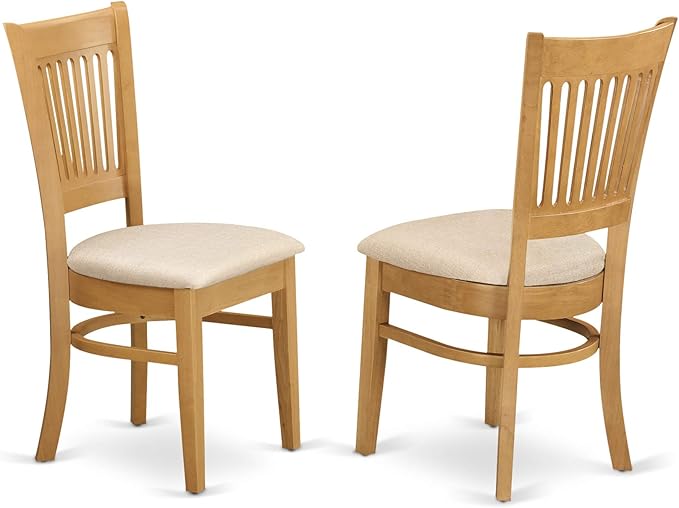 East West Furniture ANVA5-OAK-C 5 Piece Dining Room Furniture Set Includes a Round Dining Table with Pedestal and 4 Linen Fabric Upholstered Chairs, 36x36 Inch, Oak